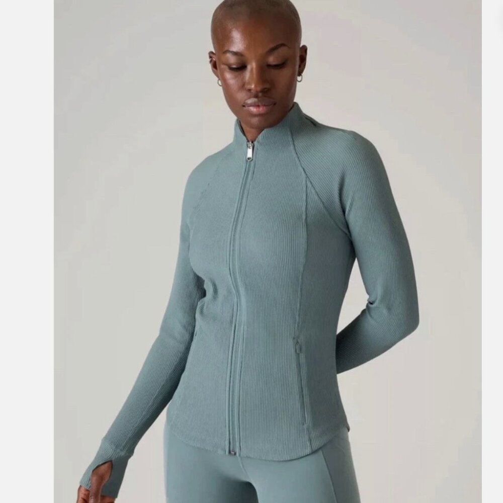 NWT Athleta Salutation Ribbed Jacket Size 2X Oxidized Green Plus Size